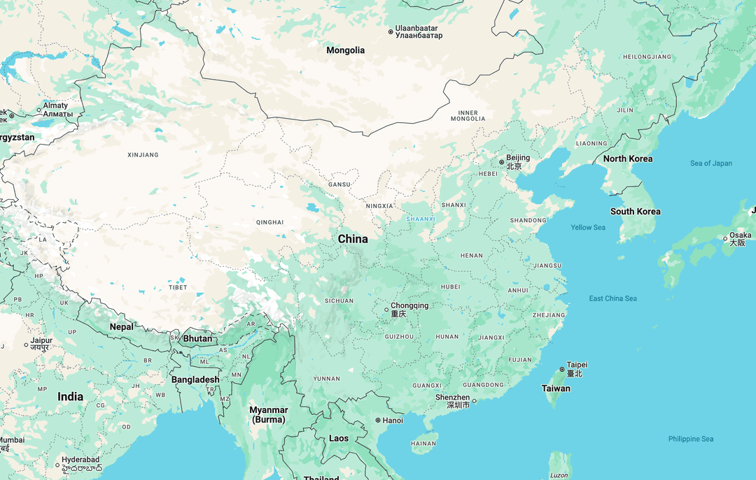 Map with marker in east of China, Beijing